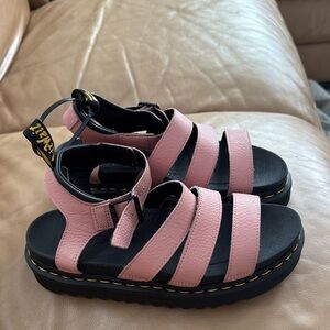Dr. Martens Pink Leather Strappy Platform Sandals